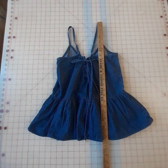 Derek Heart Womens Small Blue Chambray Spaghetti Strap Top Ruffle Peplum - Picture 8 of 12